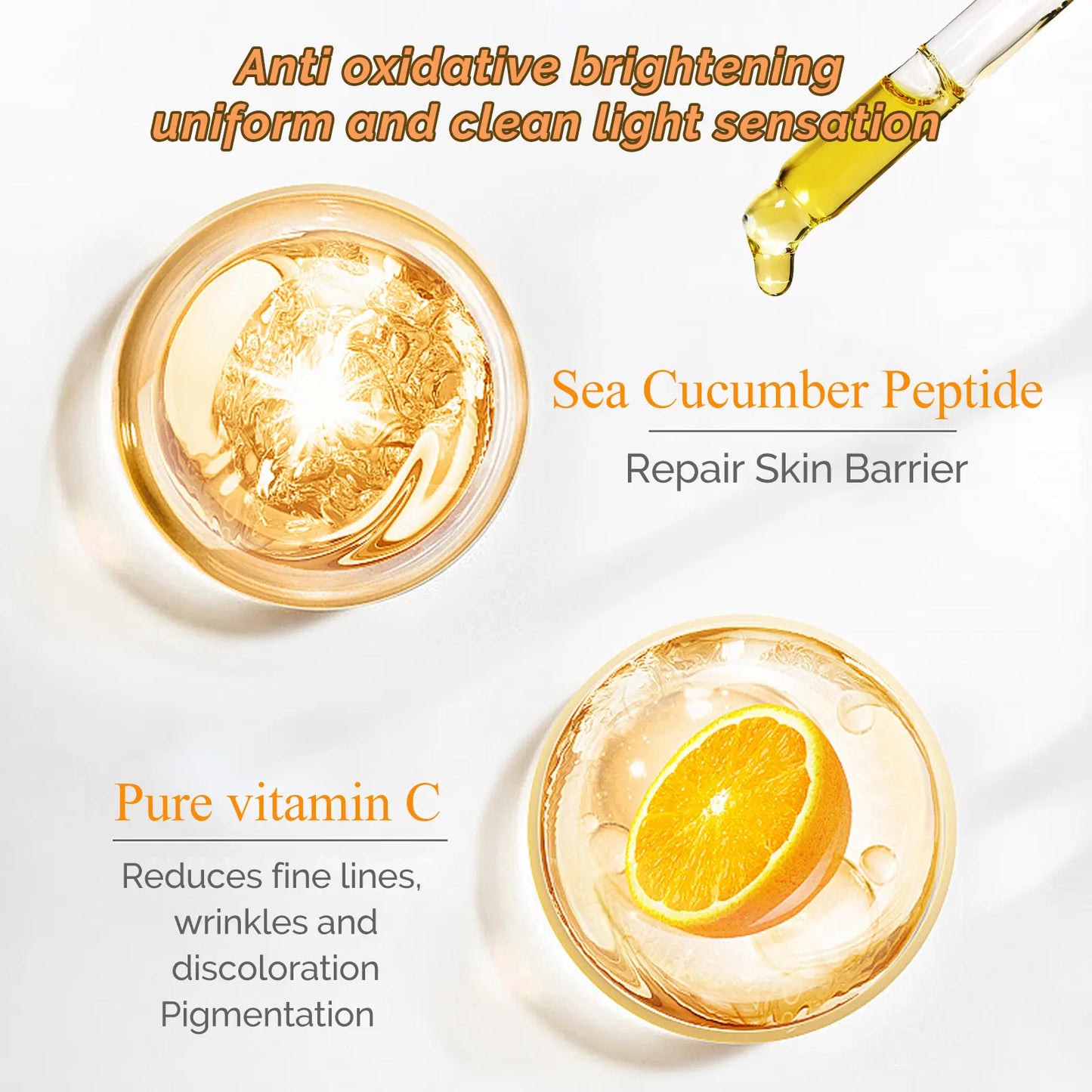 Sets of 2 Vitamin C Facial Serum, Sea Cucumber Peptide, Super Hydrating and Brightening, Anti-Aging Face Essence