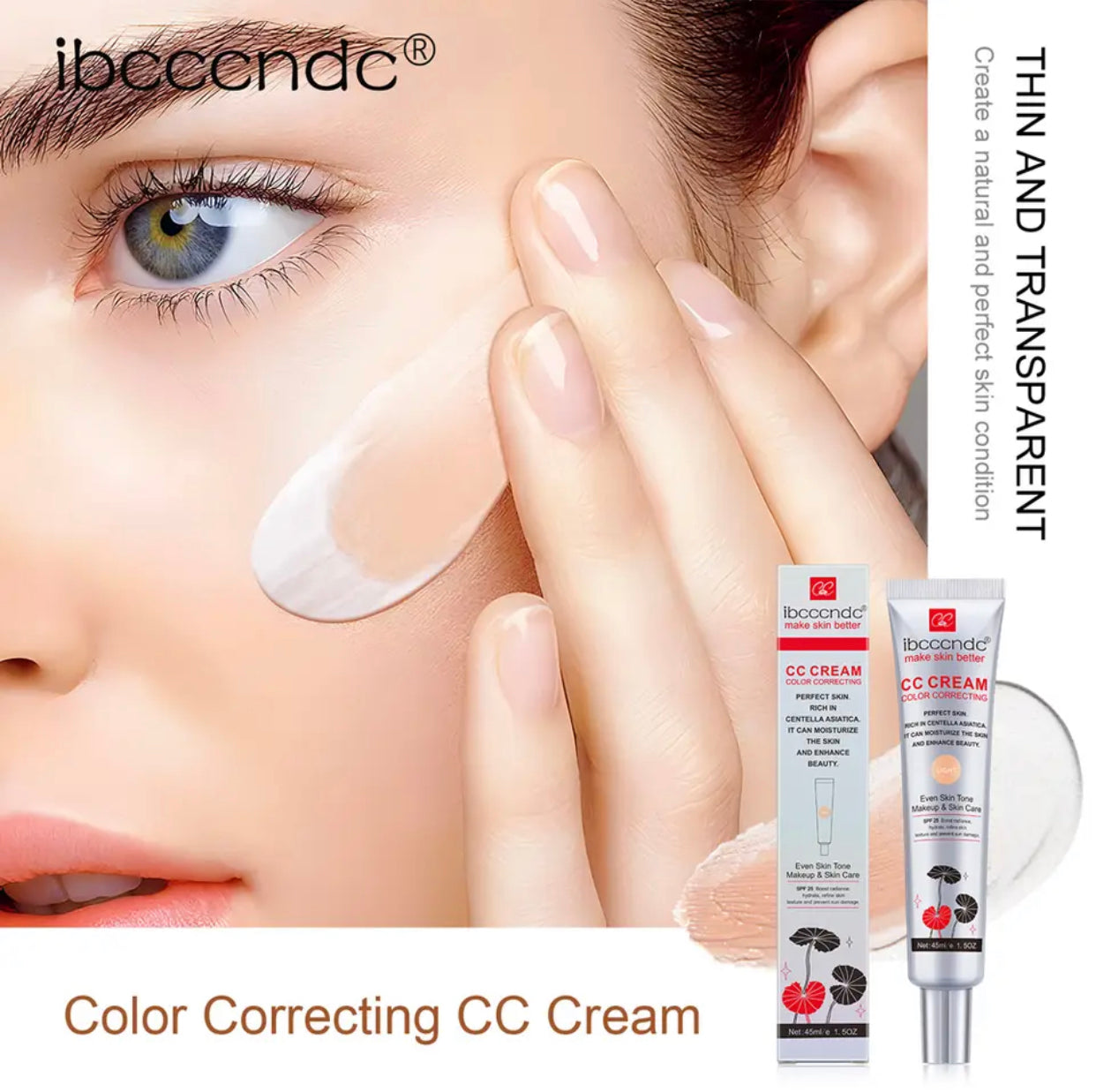 Sets of 2 Ibcccndc CC Cream, 45ml, Light Shade, Color Correcting with SPF 25, Centella Asiatica