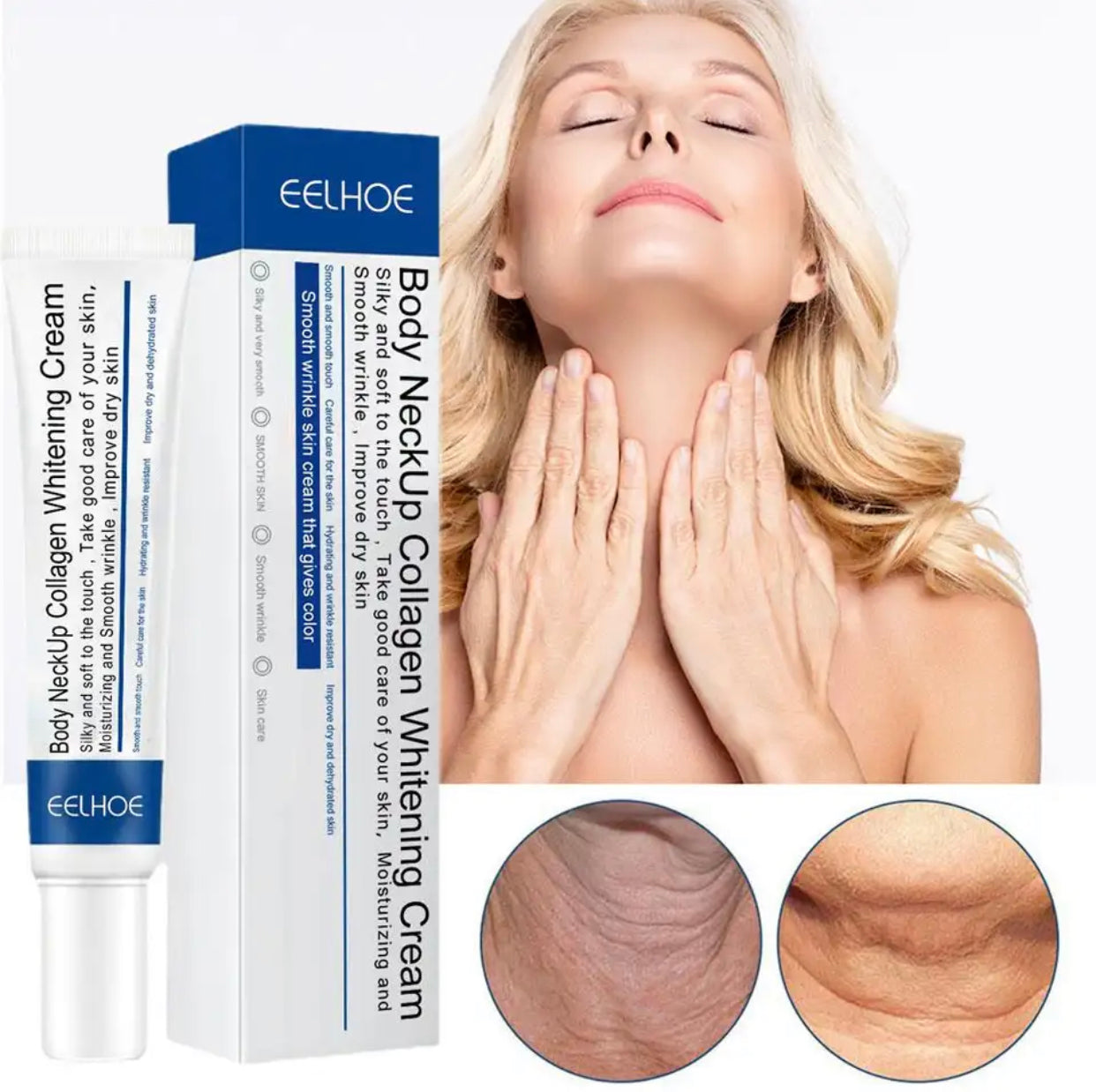 Sets of 3 EELHOE Neck Firming Cream, Anti-aging Collagen Treatment, Whitening and Moisturizing Neck Care, Double Chin Reducer