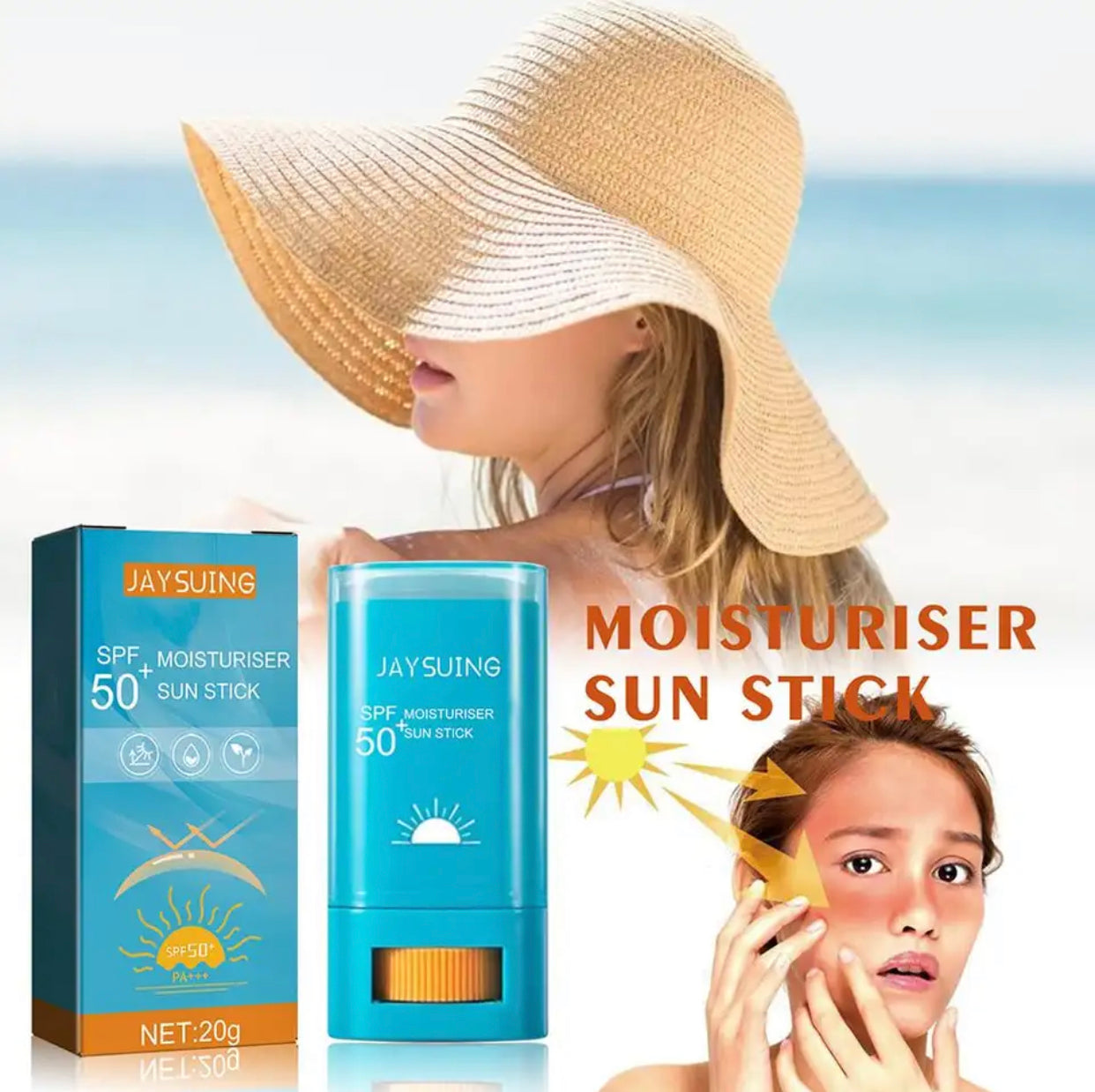 Sets of 3 JAYSUING Sun Stick SPF 50+, Moisturizing Sunscreen, 20g, UV Protection for All Skin Types