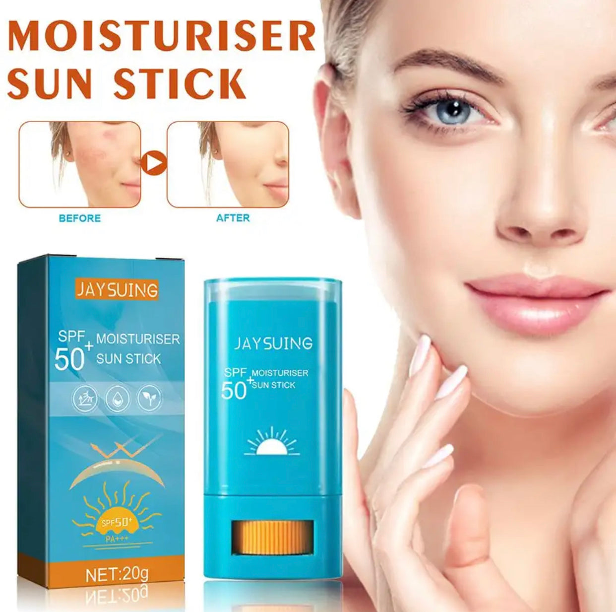 Sets of 3 JAYSUING Sun Stick SPF 50+, Moisturizing Sunscreen, 20g, UV Protection for All Skin Types