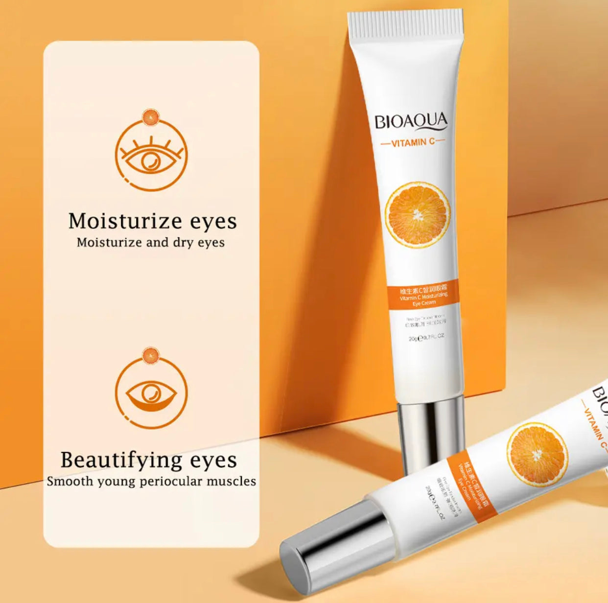 Sets of 3 BIOAQUA Vitamin C Moisturizing Eye Cream, 20g, Dark Circle Treatment, Brightening Formula