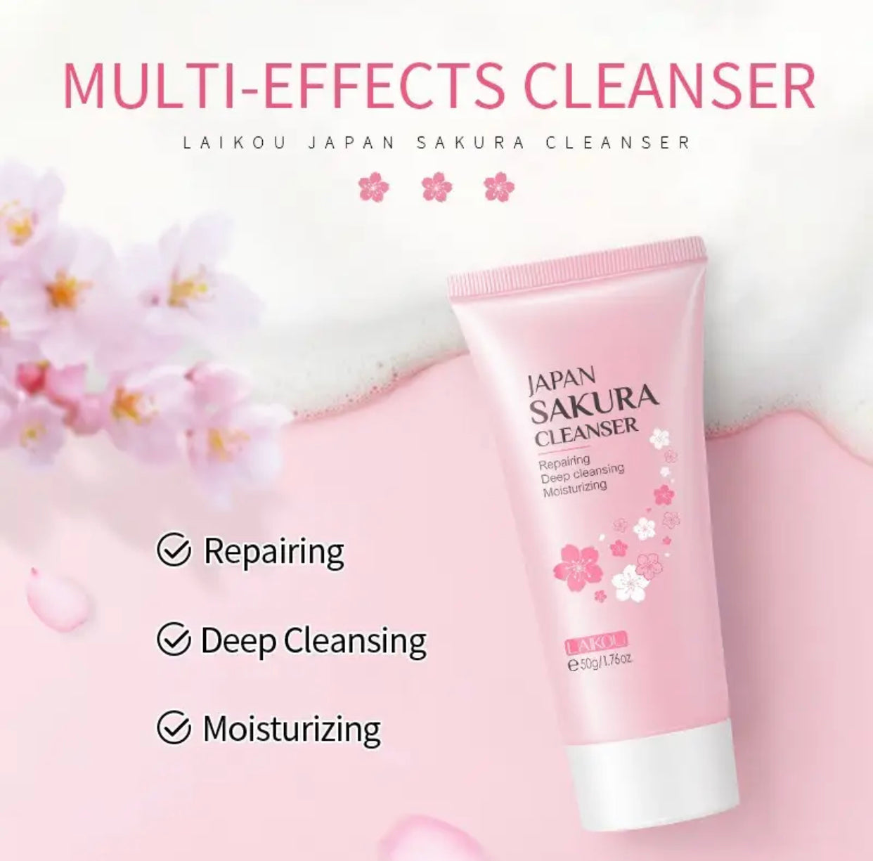 Sets of 3 Japan Sakura Facial Cleanser, Deep Cleansing Foam, Moisturizing Face Wash, 50g