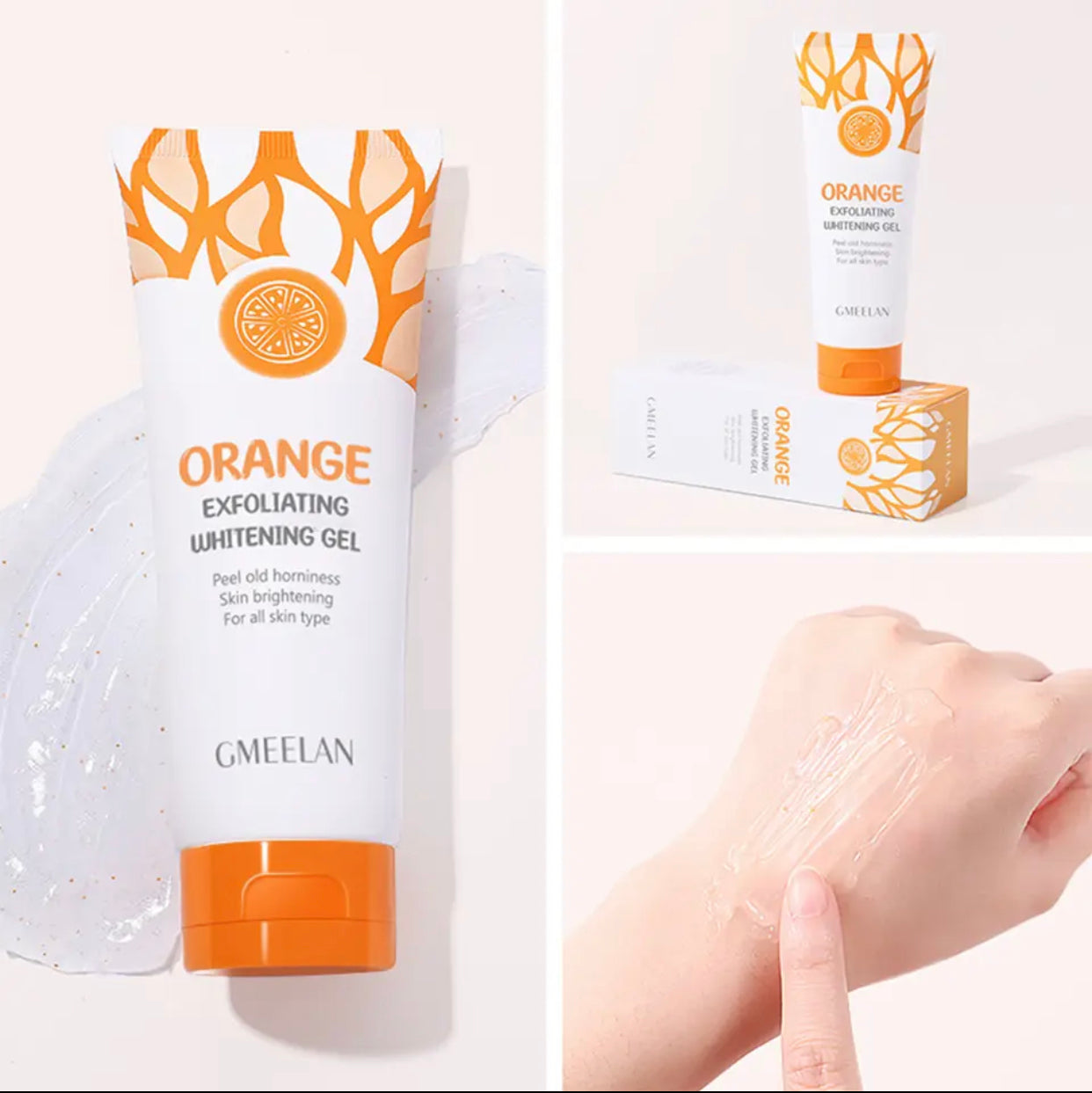 Sets of 3 GMEELAN Orange Exfoliating Whitening Gel, 50g, Skin Brightening Scrub for All Skin Types