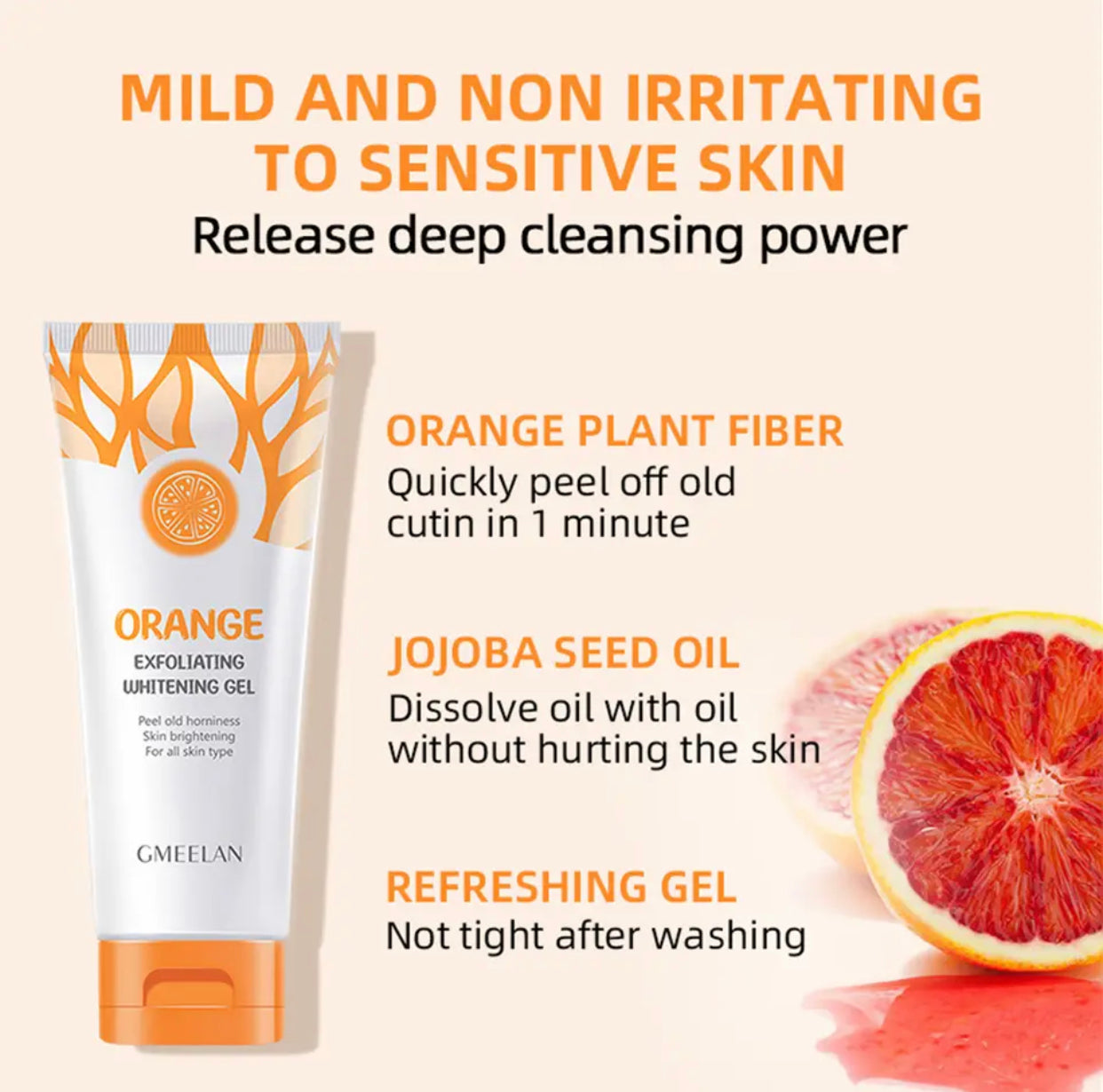 Sets of 3 GMEELAN Orange Exfoliating Whitening Gel, 50g, Skin Brightening Scrub for All Skin Types