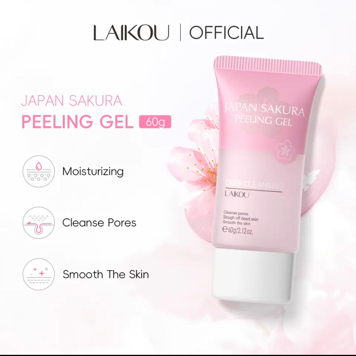 Sets of 3 LAIKOU Japan Sakura Peeling Gel, 60g, Moisturizing Facial Exfoliator, Cherry Blossom