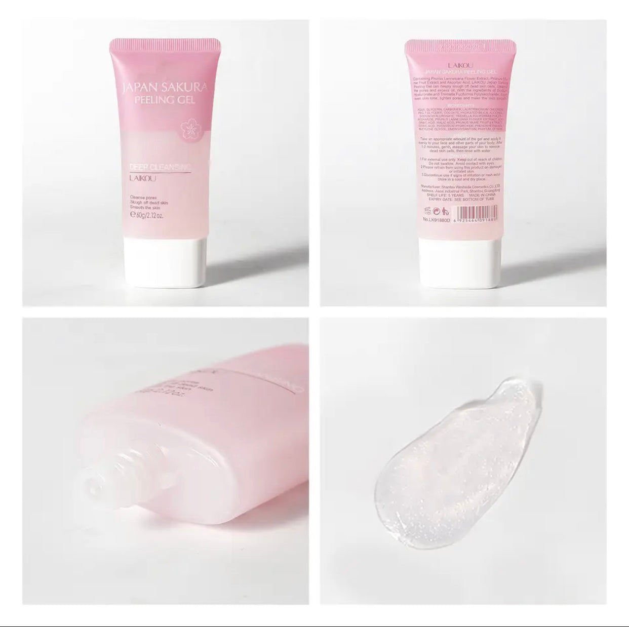 Sets of 3 LAIKOU Japan Sakura Peeling Gel, 60g, Moisturizing Facial Exfoliator, Cherry Blossom