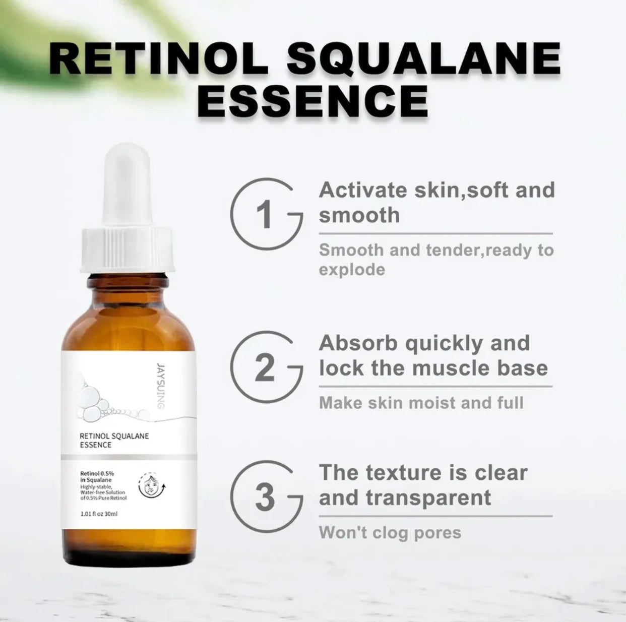 Sets of 3 Retinol Squalane Essence, 0.5% Pure Retinol, Water-free Solution, 30 ml