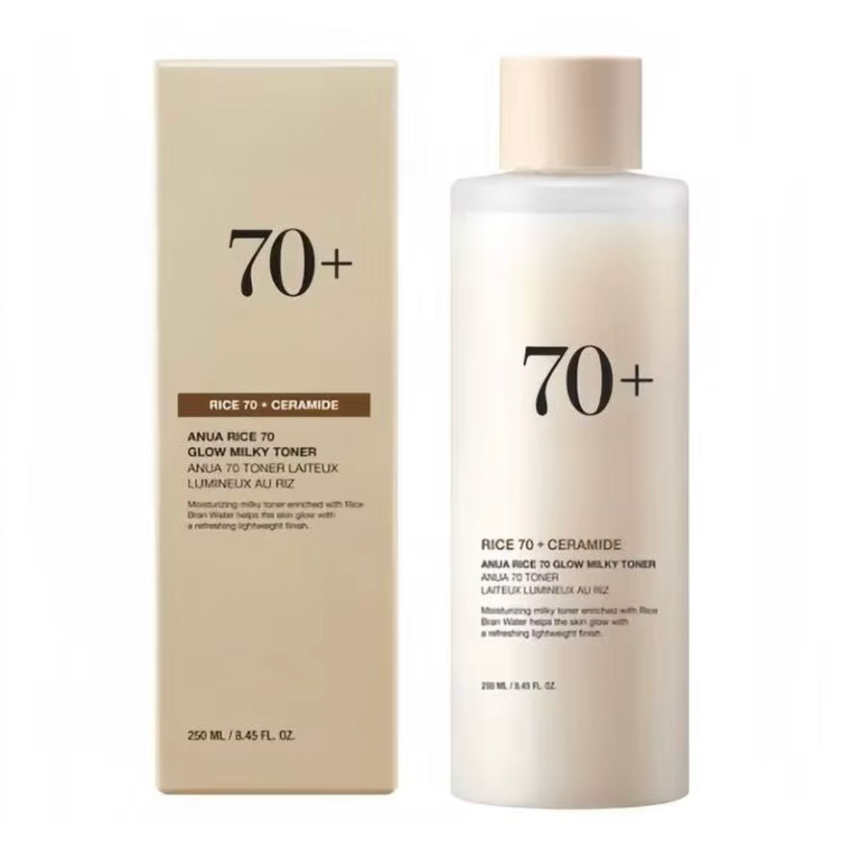 Sets of 3 Rice 70+ Ceramide Glow Milky Toner, 250 ml, Moisturizing Face Toner with Hyaluronic Acid