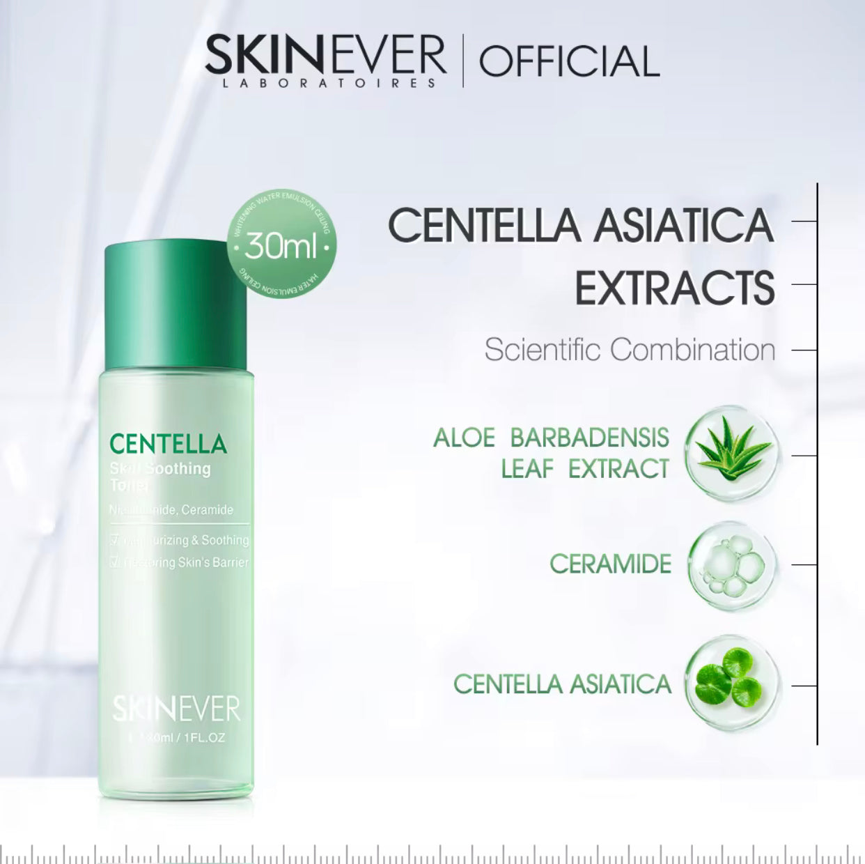 Sets of 10 Skinever Centella Skin Soothing Moisture, Niacinamide and Ceramide Serum, 30 ml