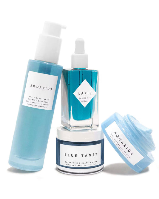 Blue Tansy Skincare Set, Facial Cleanser, Oil and Clarity Mask, Aquarius Collection, 4 Pieces