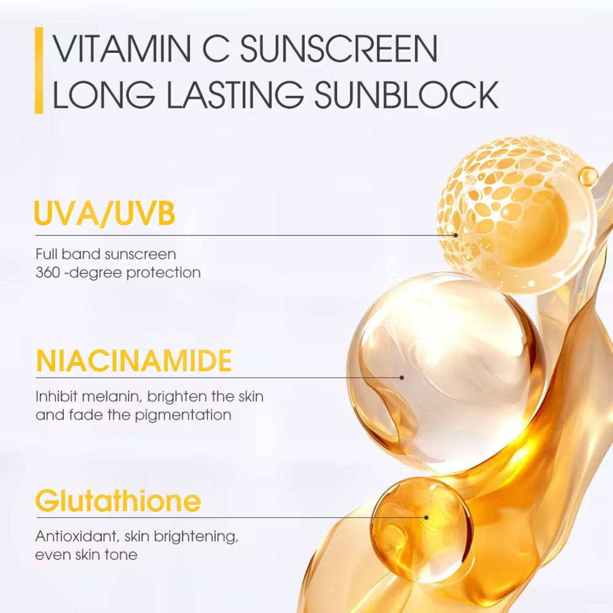 Sets of 10 SKINEVER Vitamin C Brightening Sunscreen SPF 50, Lightweight Non-Greasy, UVA/UVB Protection with Niacinamide, 30ml