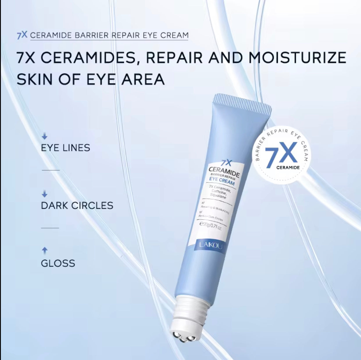 Sets of 10 LAIKOU 7X Ceramide Barrier Repair Eye Cream, 20g, Anti-aging Dark Circle Treatment