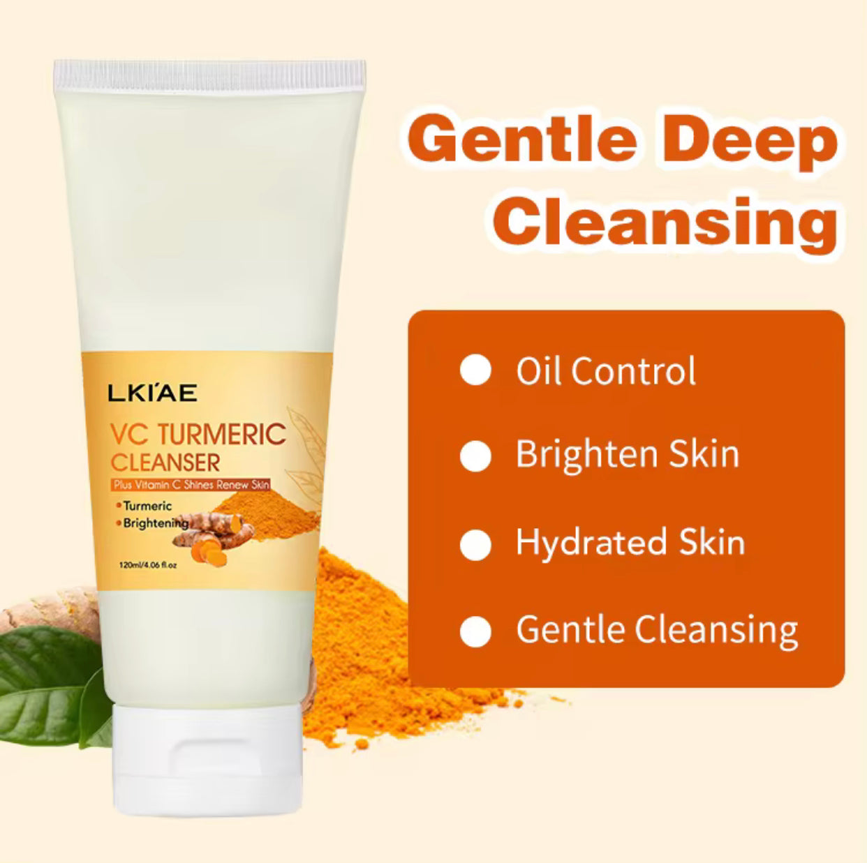 Sets of 3 LKIAE Turmeric Face Cleanser with Vitamin C, Brightening and Renewing Formula, 120 ml, Pack of 3