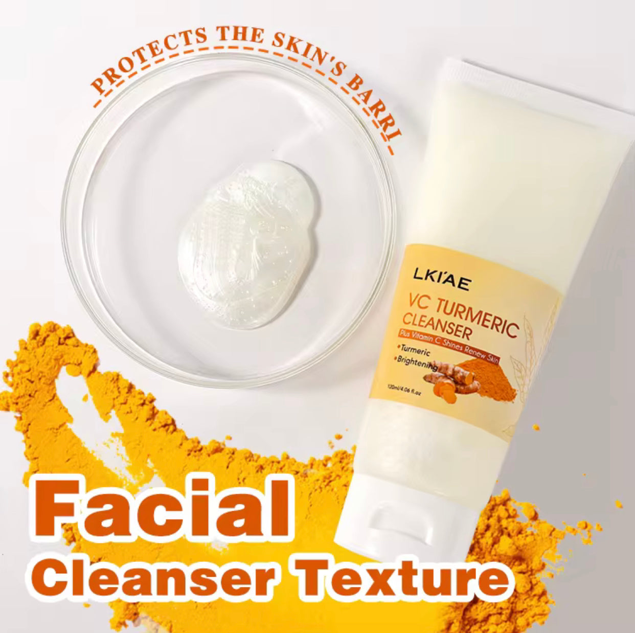 Sets of 3 LKIAE Turmeric Face Cleanser with Vitamin C, Brightening and Renewing Formula, 120 ml, Pack of 3