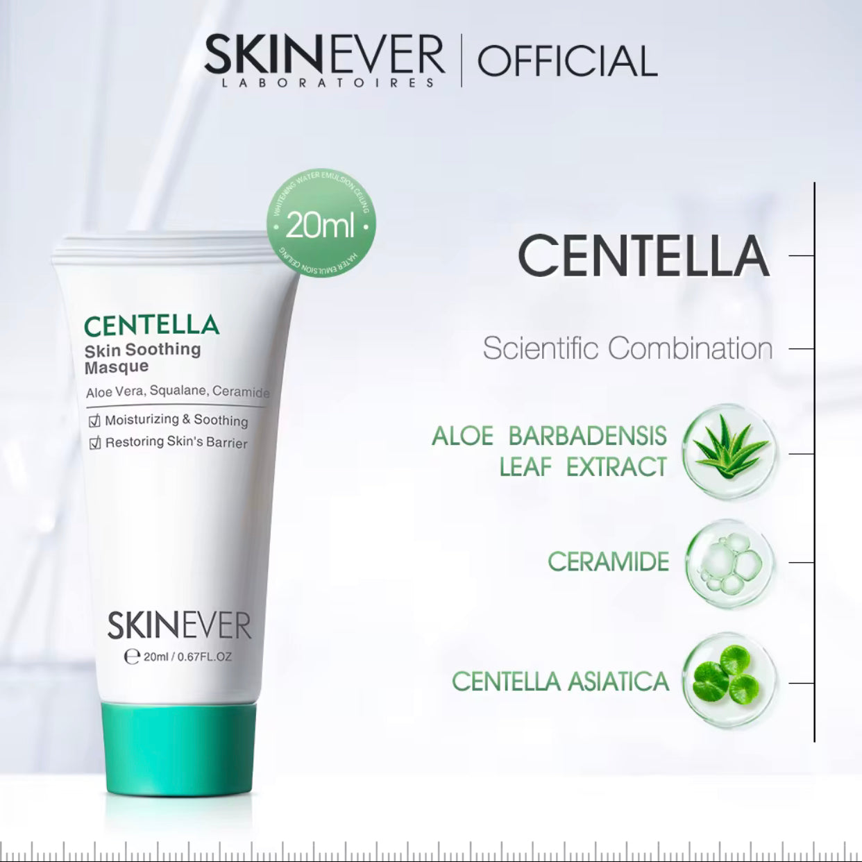 Sets of 10 SKINEVER Centella Skin Soothing Masque, Moisturizing Face Mask with Aloe Vera and Ceramide, 20ml