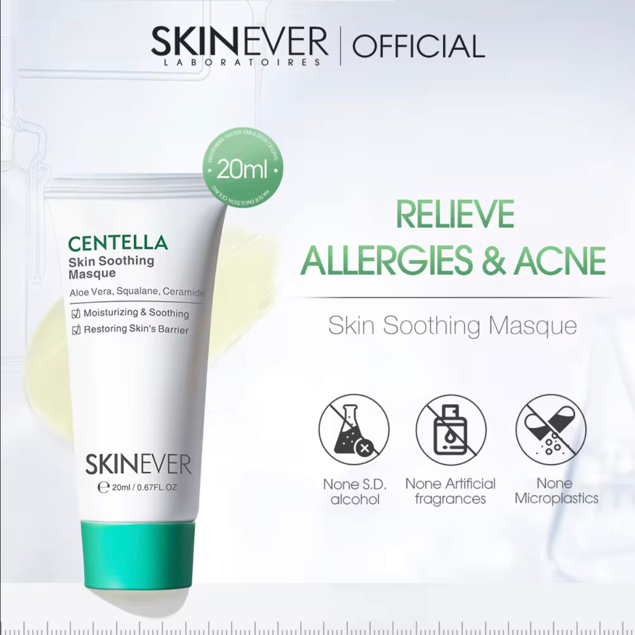 Sets of 10 SKINEVER Centella Skin Soothing Masque, Moisturizing Face Mask with Aloe Vera and Ceramide, 20ml