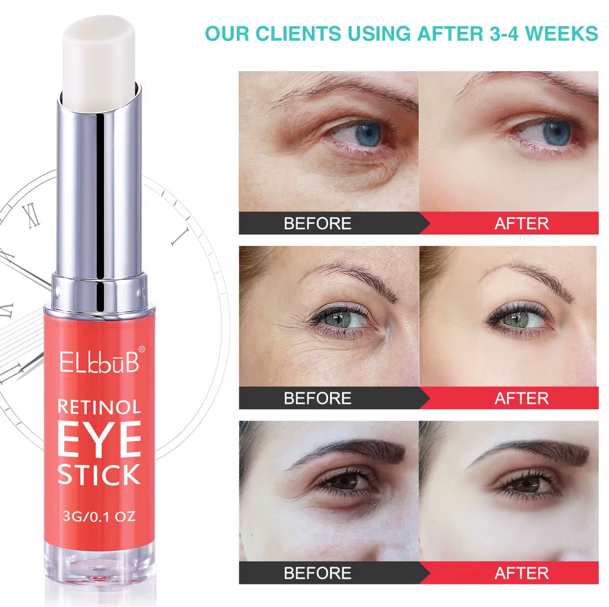 Sets of 10 ELbbuB Retinol Eye Stick, 3g, Anti-Wrinkle Dark Circle Treatment, Fast-Absorbing Hydrating Formula