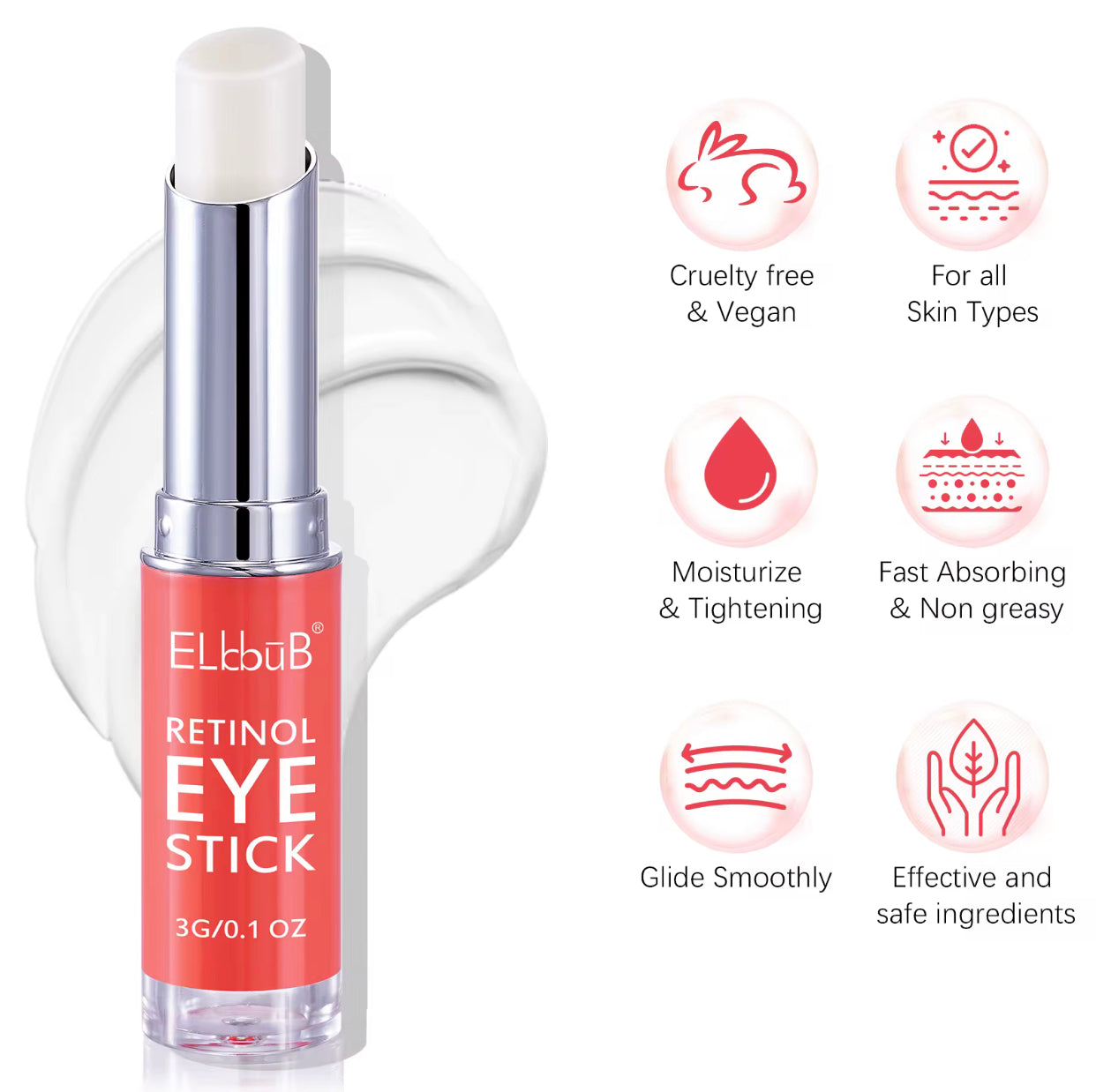 Sets of 10 ELbbuB Retinol Eye Stick, 3g, Anti-Wrinkle Dark Circle Treatment, Fast-Absorbing Hydrating Formula