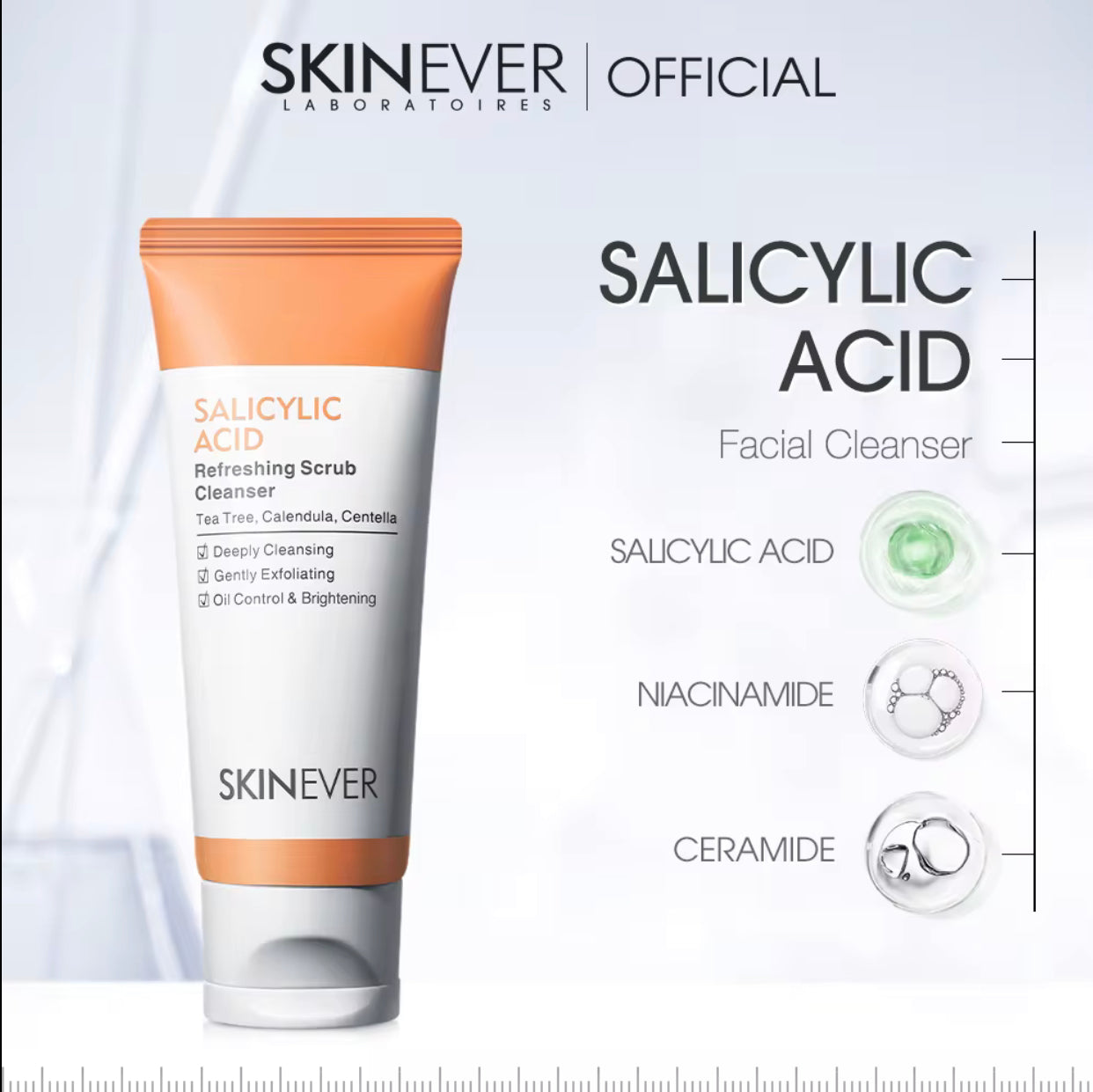 Sets of 10 SKINEVER Salicylic Acid Refreshing Scrub Cleanser, Tea Tree and Calendula, Oil Control and Brightening