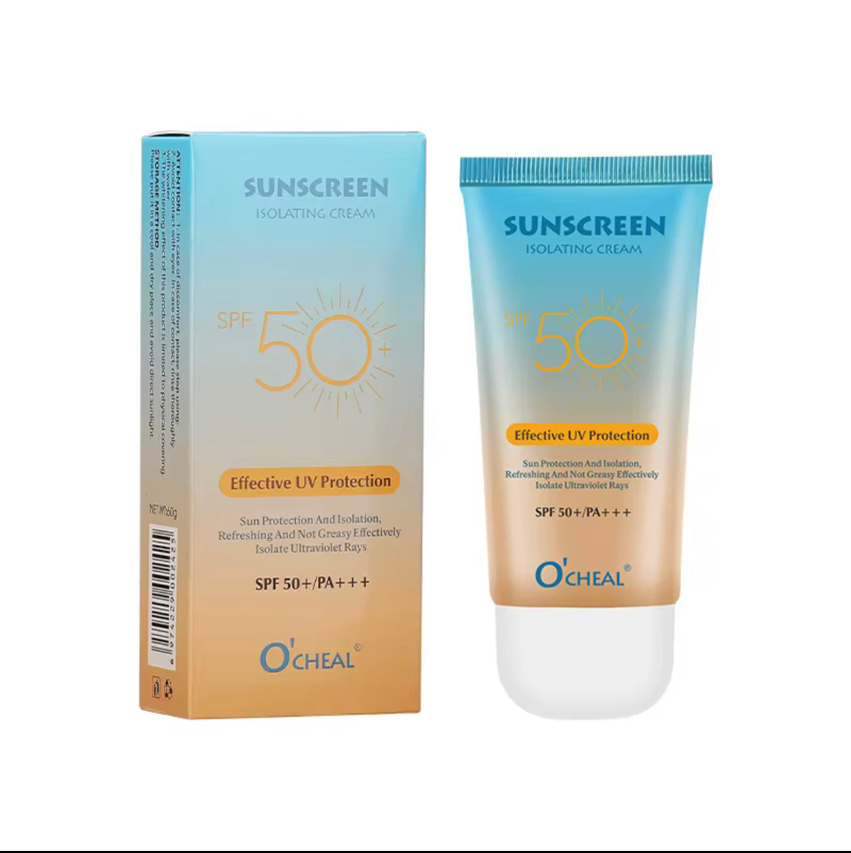 Sets of 10 O'CHEAL Sunscreen Isolating Cream, SPF 50+ PA+++, Non-Greasy UV Protection for Face and Body