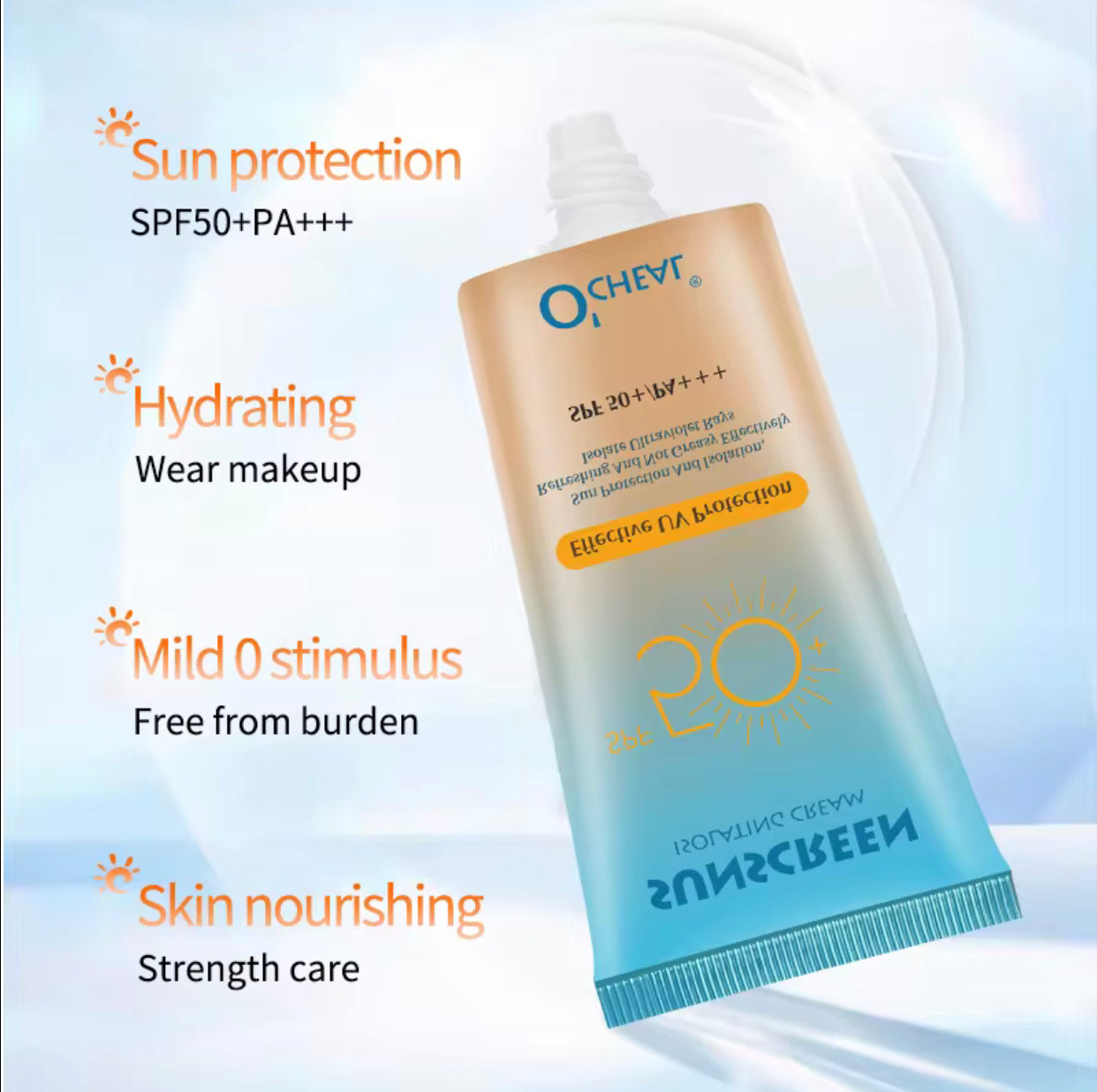 Sets of 10 O'CHEAL Sunscreen Isolating Cream, SPF 50+ PA+++, Non-Greasy UV Protection for Face and Body