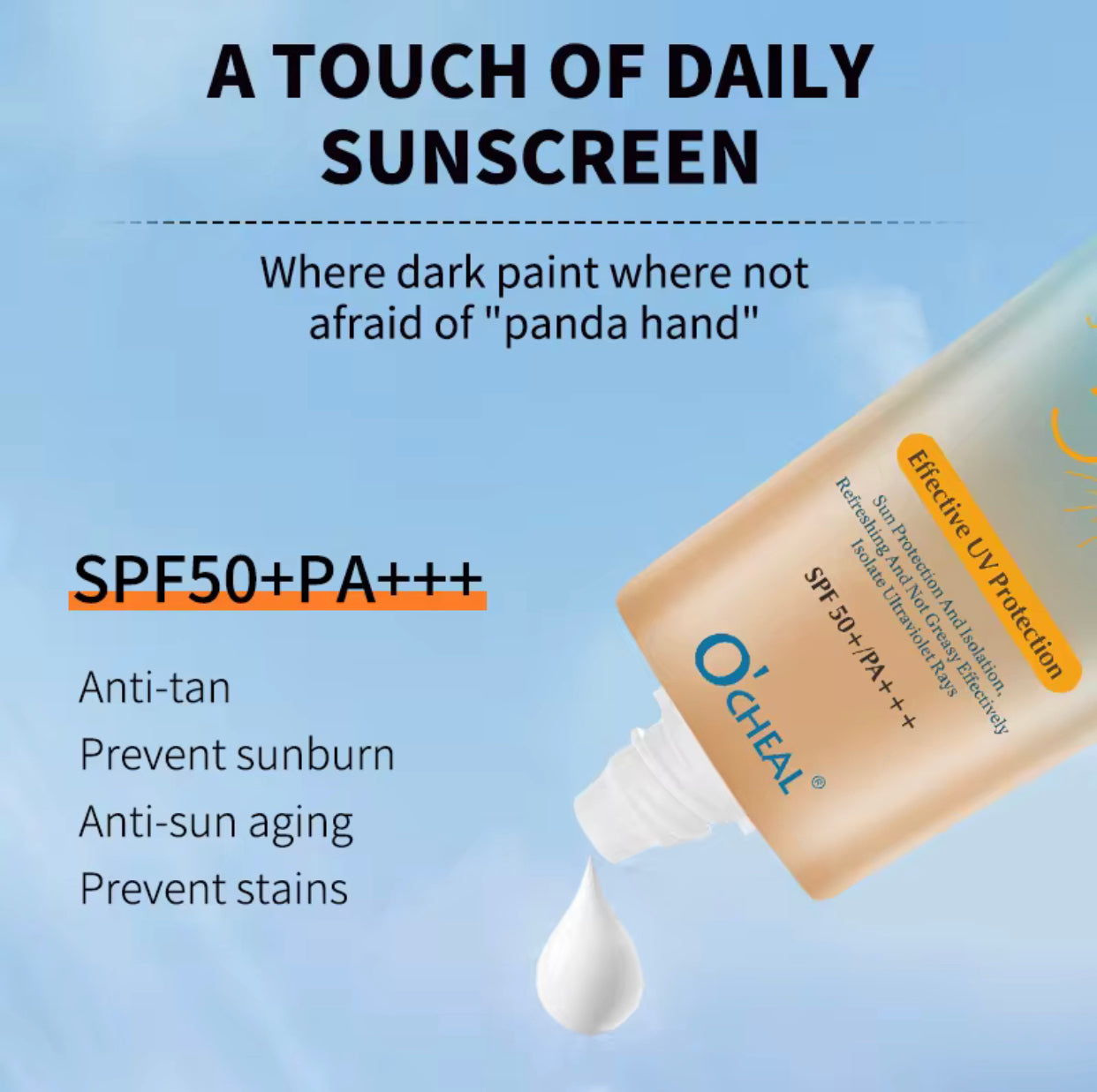 Sets of 10 O'CHEAL Sunscreen Isolating Cream, SPF 50+ PA+++, Non-Greasy UV Protection for Face and Body