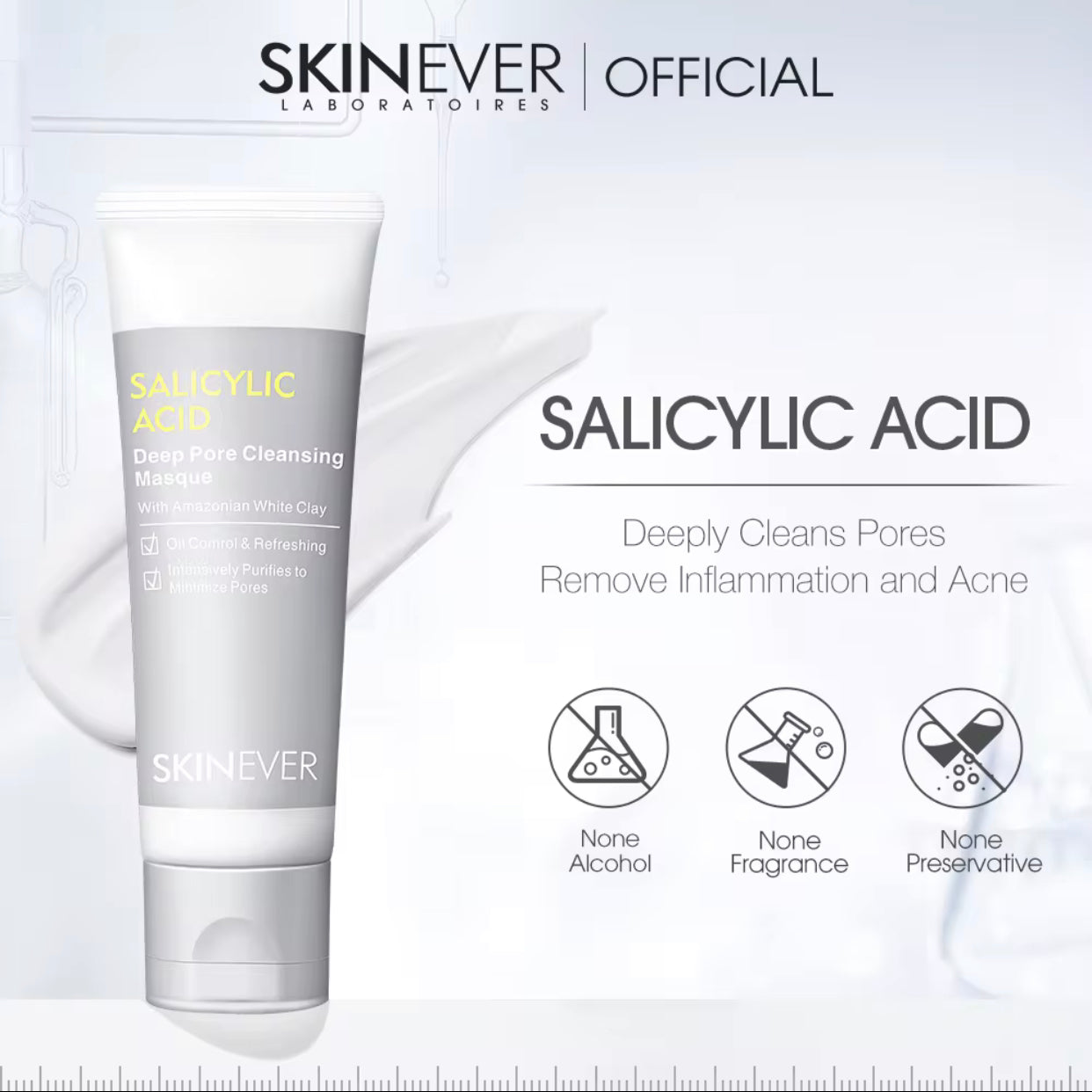 Sets of 10 Skinever Salicylic Acid Deep Pore Cleansing Masque, Amazonian White Clay, Oil Control