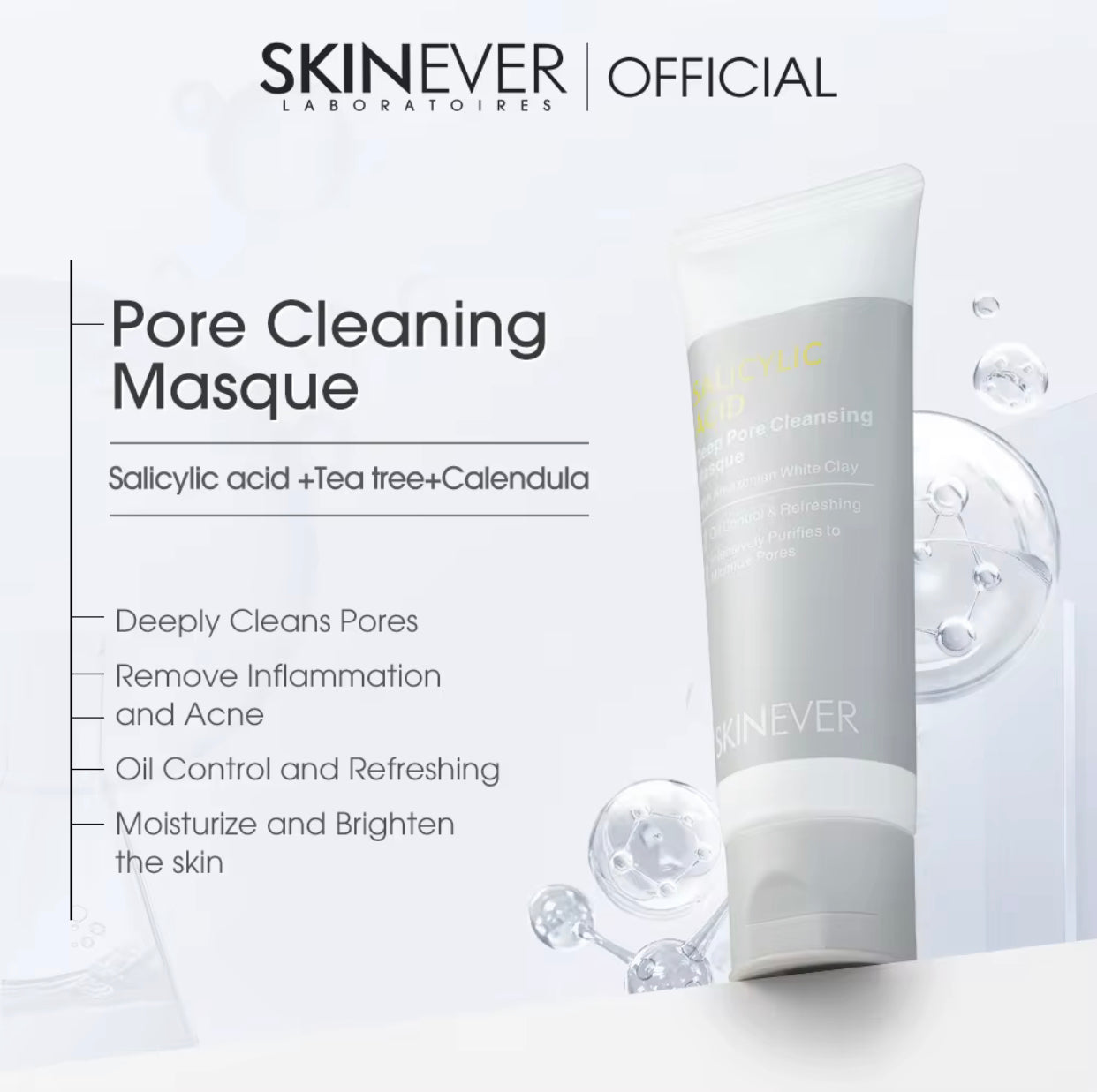 Sets of 10 Skinever Salicylic Acid Deep Pore Cleansing Masque, Amazonian White Clay, Oil Control