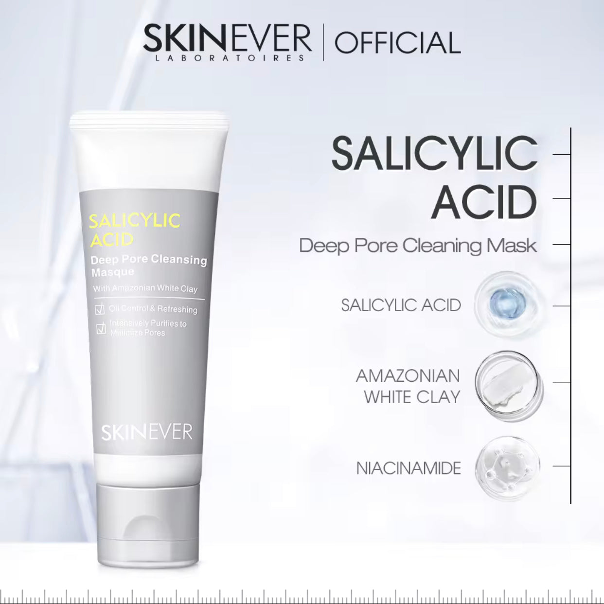 Sets of 10 Skinever Salicylic Acid Deep Pore Cleansing Masque, Amazonian White Clay, Oil Control