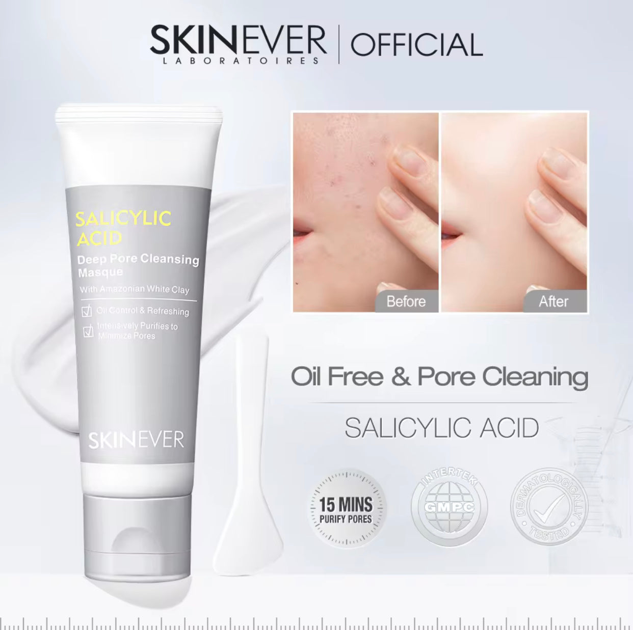 Sets of 10 Skinever Salicylic Acid Deep Pore Cleansing Masque, Amazonian White Clay, Oil Control