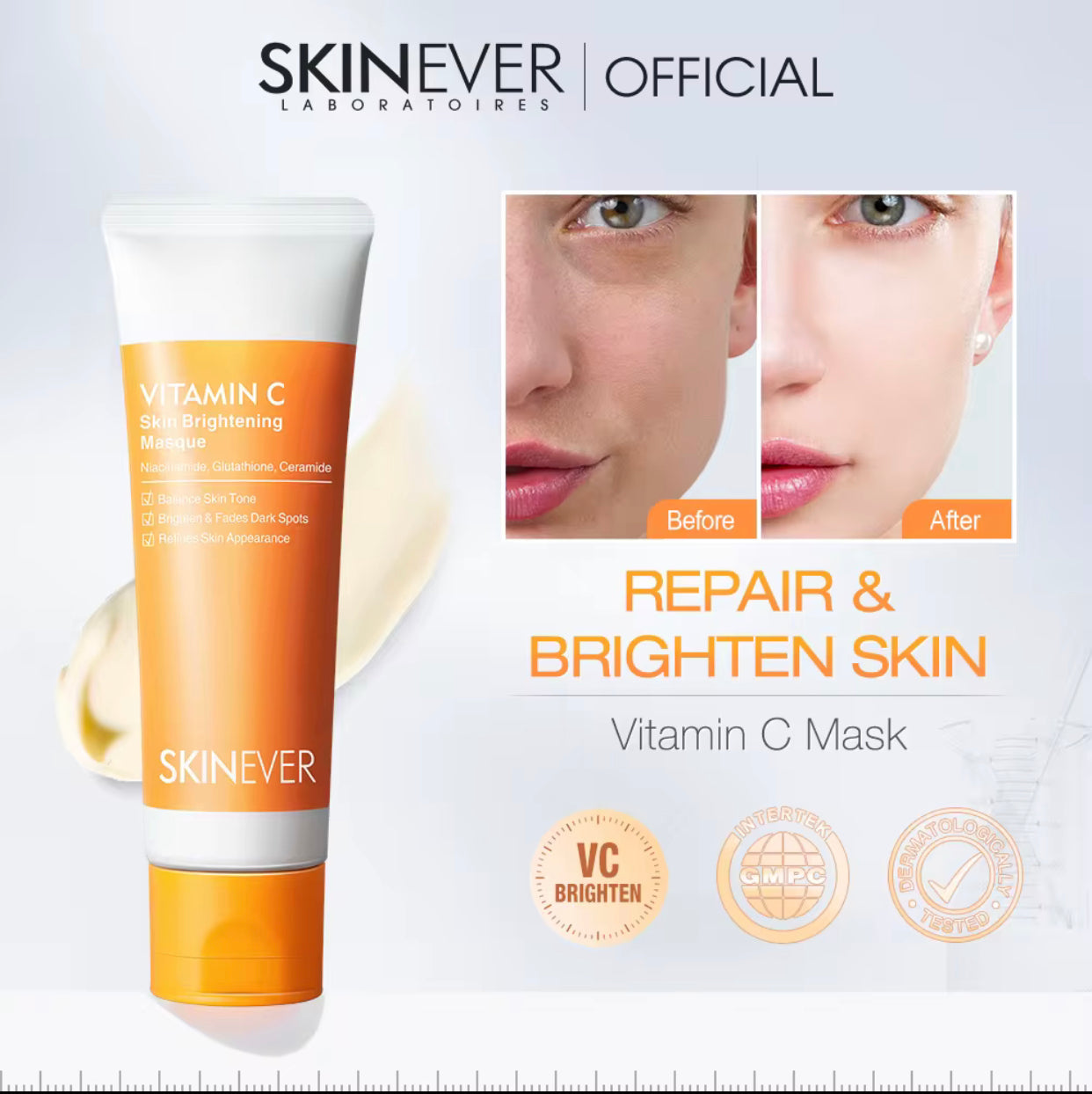 Sets of 10 SKINEVER Vitamin C Skin Brightening Masque, Crystal Mineral Face Cream, Dark Spot Fading