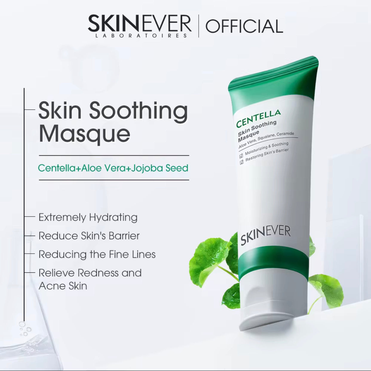 Sets of 10 SKINEVER Centella Skin Soothing Masque, Moisturizing Face Mask with Aloe Vera, Squalane, Ceramide