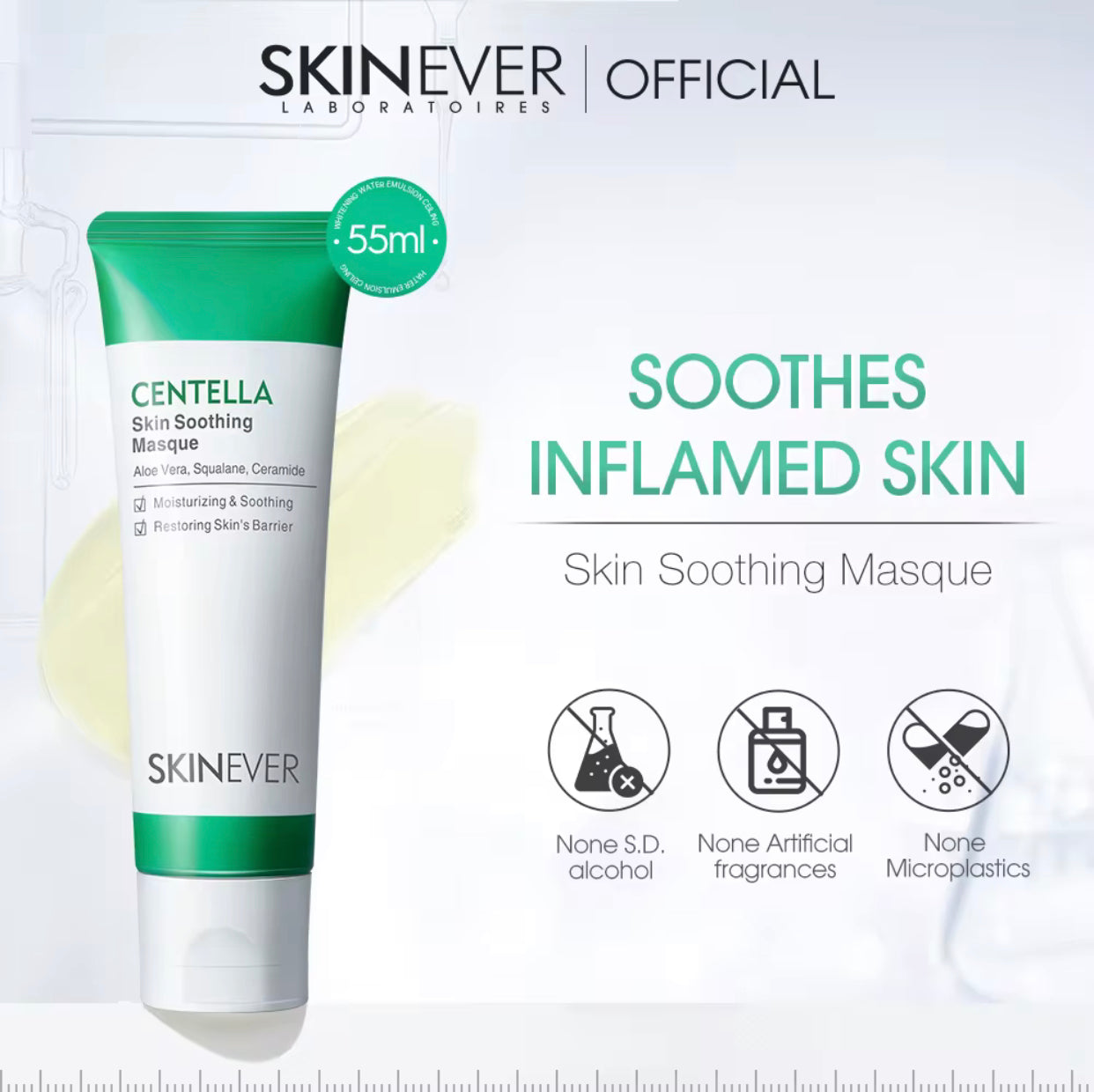 Sets of 10 SKINEVER Centella Skin Soothing Masque, Moisturizing Face Mask with Aloe Vera, Squalane, Ceramide