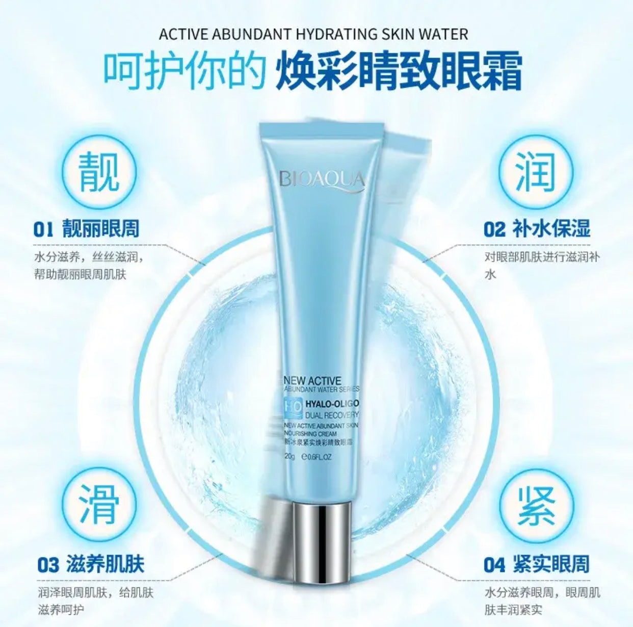 Sets of 8 - 20g BIOAQUA Ice Spring Water Eye Cream – Moisturizing, Anti-Aging, Dark Circle Removal, Lifting & Firming Eye Essence